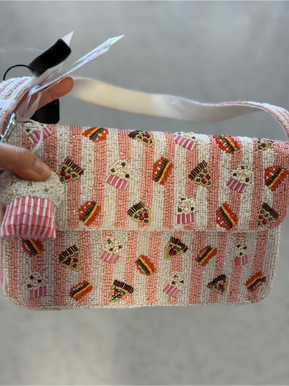 Beaded Pink Popcorn & Candy Pattern Crossbody Bag